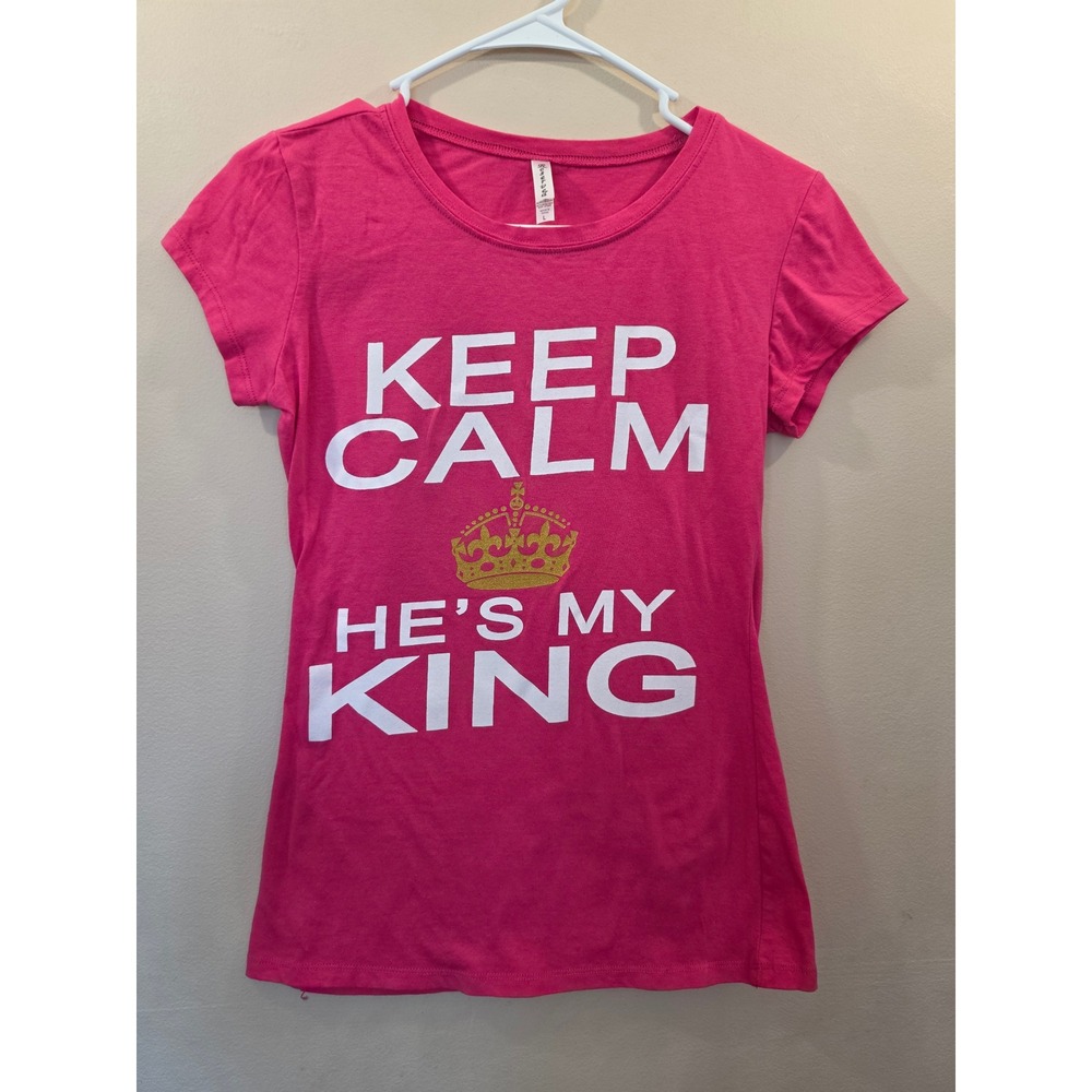 Reserved Women Hot Pink Keep Calm Hes My King Graphic Tee Gold Crown Large